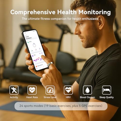 Smart Ring for Women and Men, 5ATM Waterproof Smart Rings Health Tracker with Sleep/Stress/Heart Rate/Activity Monitor, No...