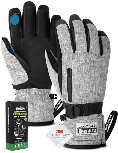 Hikenture Ski Gloves for Men&Women, 3M Thinsulate Waterproof Snow Gloves, Insulated Touchscreen Snowmobile Gloves for Cold...