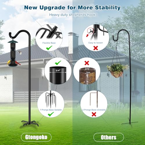 Gtongoko 92 Inch 2 Pack Bird Feeder Poles for Outdoors Heavy Duty, Shepherds Hooks for Outdoor, Hummingbird Feeder Stand, ...