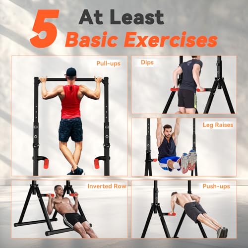 WATBKHE Power Tower Pull Up Dip Station Foldable, Pull Up Bar Station Adjustable, Multi-Function Home Gym, Strength Traini...