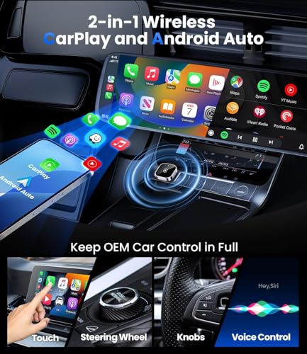 Teeran 2 in 1 Wireless CarPlay and Android Auto Adapter, Easy Setup Plug and Play, Fast Seamless Use Supports 1000+ Car's ...
