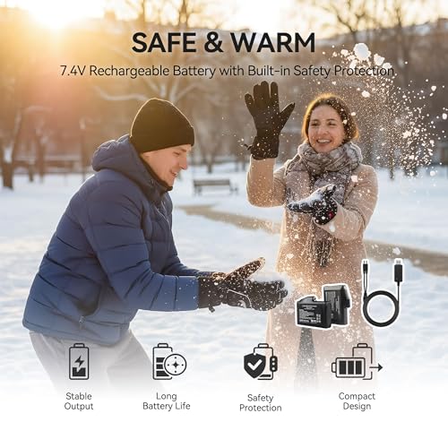 Heated Gloves for Men Women, Rechargeable 7.4V Battery Winter Electric Warming Ski Gloves with 3 Heat Modes Windproof Refl...