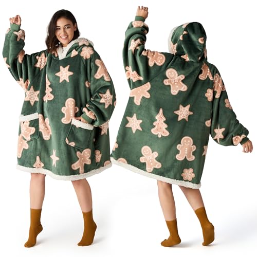 Bedsure Wearable Blanket Hoodie, Sherpa Hooded Blanket Printed for Adult & Kids as Gifts for Women, Mom Gifts Sherpa Hoodi...
