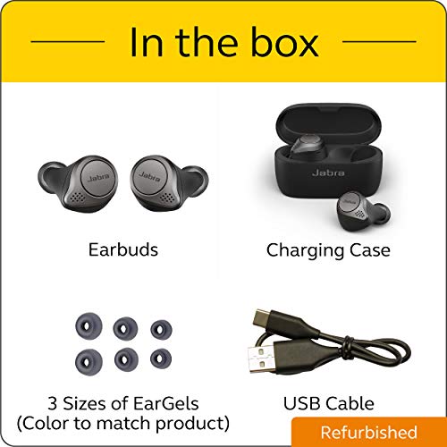 Jabra Elite 75t Titanium Black Voice Assistant Enabled True Wireless Earbuds with Charging Case (Renewed)