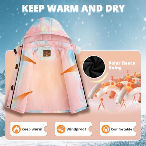 Simplee kids Girls Waterproof Snow Jacket Fleece Winter Windproof Ski Jackets for Toddler Girls Hooded Warm Coat