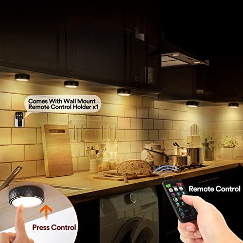 TECOMLIGHT LED Puck Lights with Remote Control, Battery Operated Wireless Closet Light, Under Cabinet Lighting Stick on Ta...