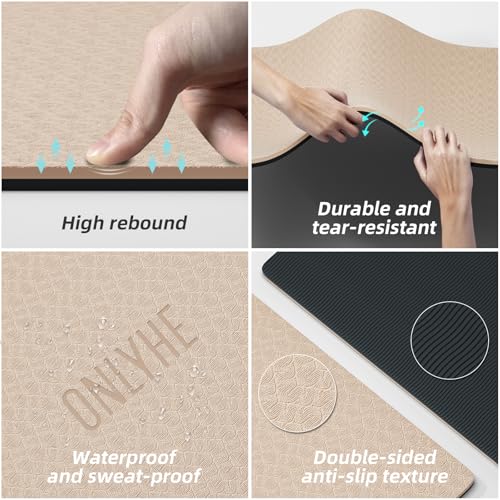 ONLYHE Yoga Mat Thick（8mm）Exercise Mat Non Slip Anti-tear,Pilates Mat for Men and Women,Workout Mats for Home,Barefoot Wor...