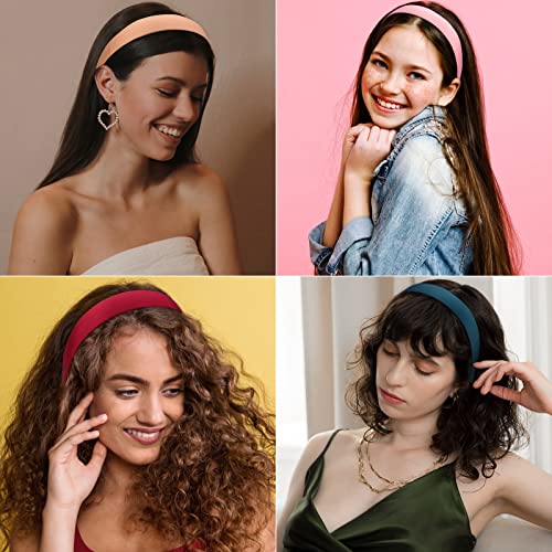 Wecoe 10 Pack Satin Headbands 1.3 Inch Wide Red White Black Pink Purple Headband Women Girls Non Slip Fashion Hair Bands D...