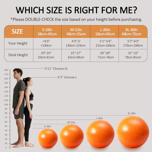 Gruper Yoga Ball, Multiple Sizes Non Slip Exercise Ball for Workout, Birthing, Balance, Stability, Pregnancy, 2200LB Capac...