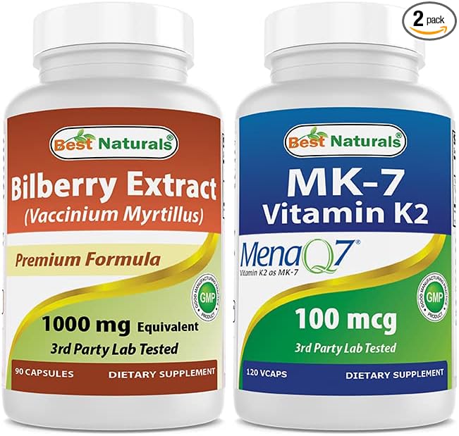 Best Naturals Bilberry Extract 1000mg & MK-7 Vitamin K2 100 mcg