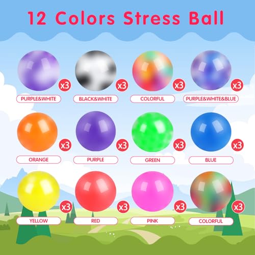 36 Pack Squishy Ball, Stress Balls Bulk for Adults, Mini Stress Balls, Anti-Anxiety and Fidget Balls to Relax, Birthday Gi...