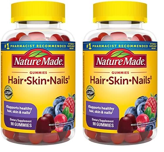 Nature Made Hair Skin and Nails with Biotin 2500 mcg, Dietary Supplement for Healthy Hair, Skin & Nails Support, 90 Gummies, 45 Day Supply (Pack of 2)