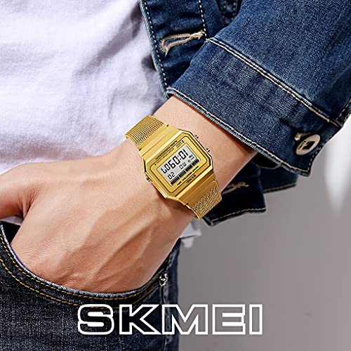 Gosasa Classic Unisex Women's Men's Digital Multifunction Sports Watch Stainless Steel Band Square Waterproof Electronic L...