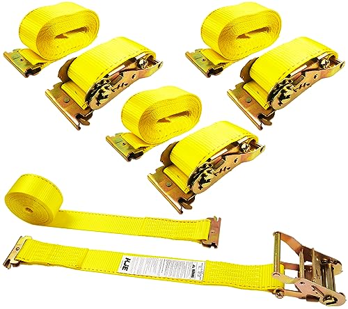 KJE E-Track Ratchet Straps, 4 Pack 2" x20' Heavy Duty Cargo Tie-Downs, 4500LBS Breaking Strength, Standard E Track Fitting...