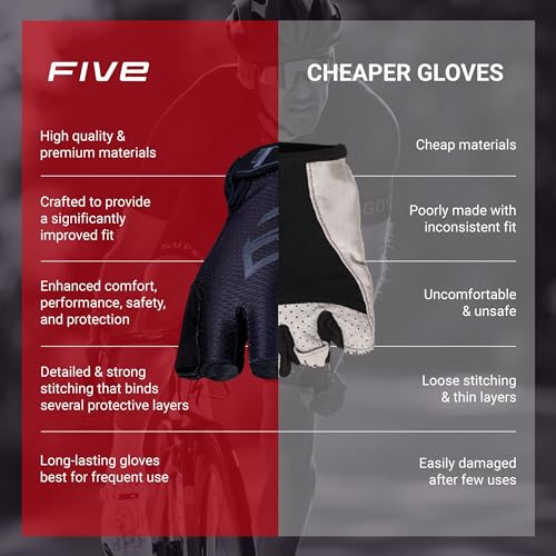 FIVE GLOVES RC3 Gel Cycling Gloves, Unisex Fingerless Gloves for Road Bikes, Dirtbikes, MTB, and More – Black, Blue, and R...