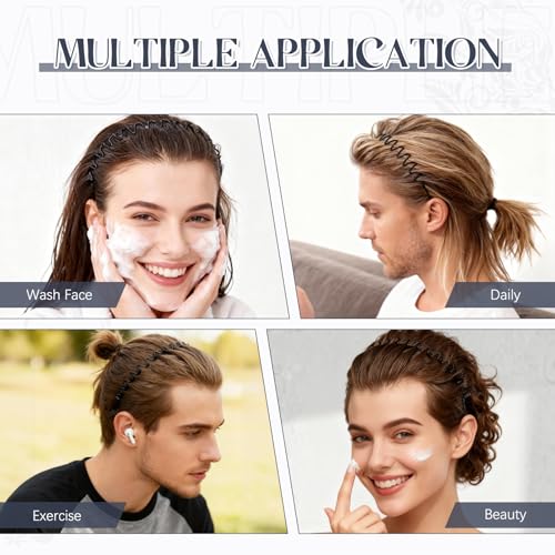 ZASZO 2 Pcs Metal Hair Band, Fashion Wavy Spring Metal Headband for Men & Women, Elastic Non Slip Metals Hairband for Dail...