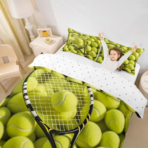 Erosebridal Boys Tennis Duvet Cover Set, Teens Sports Game Themed Bedding Set Queen Size, Tennis Ball Racket Comforter Cov...