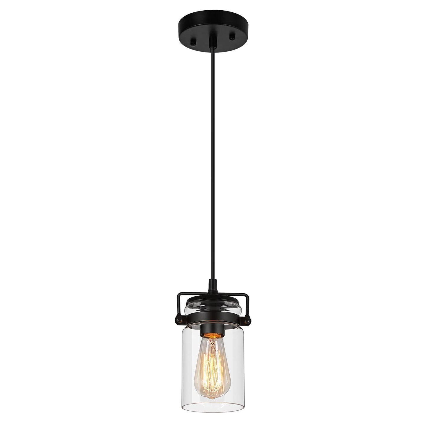 Industrial Pendant Lighting for Kithen Island, 1 Light Mini Hanging Pandent Light Fixture with Clear Glass Shade Adjustable Farm