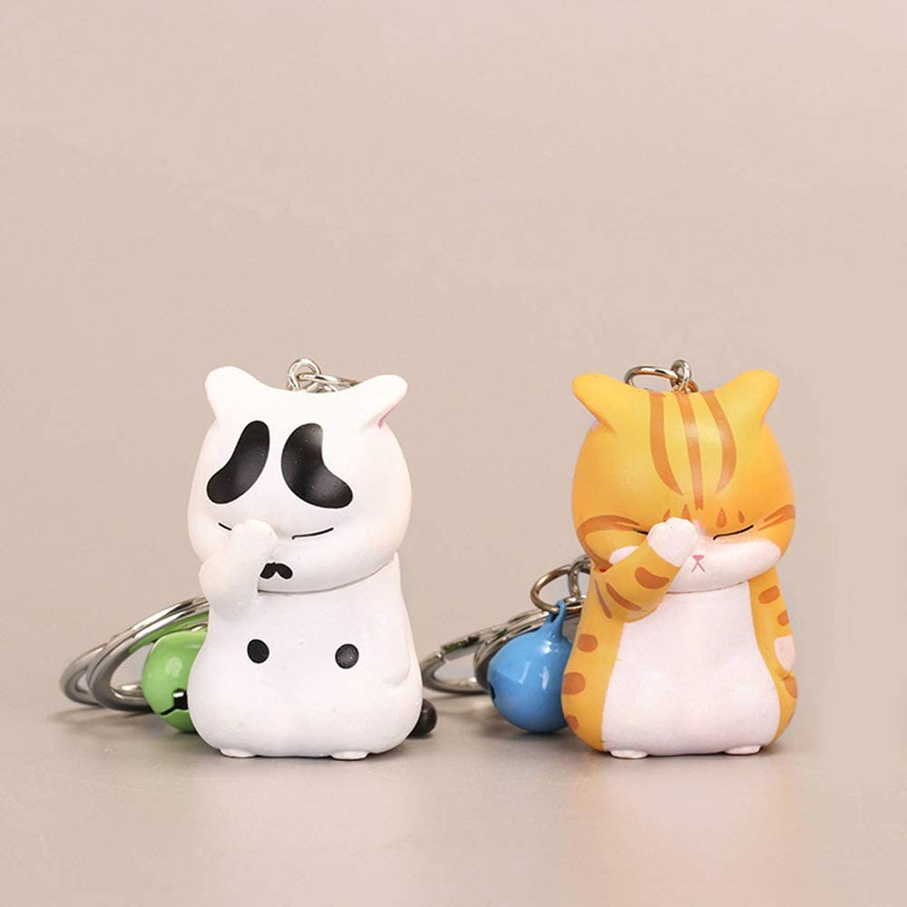 GAIORD Cat Keychain Charms, Key Ring Cute Key Chain Shy Chubby Kitten Trinket Bag Decor (Khaki)