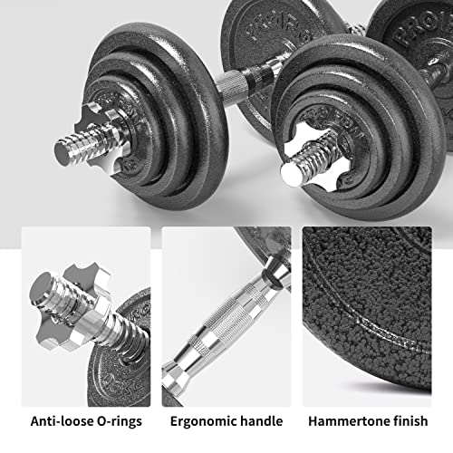 PROIRON 44Lbs Cast Iron Adjustable Dumbbell Set Hand Weight with Solid Dumbbell Handles Changed into Barbell Handily Great...