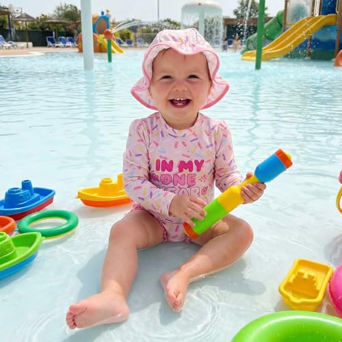 Beautooly Birthday Girl Swimsuit Rash Guard Letter Print Long Sleeve Crew Neck Bathing Suit with Swim Cap