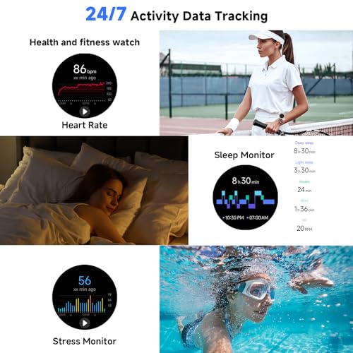 PROTKPETS Smart Watches for Women Men 1.27" HD Fitness Tracker with Heart Rate/Sleep/Step/SpO2 Monitor, IP68 Waterproof Wa...