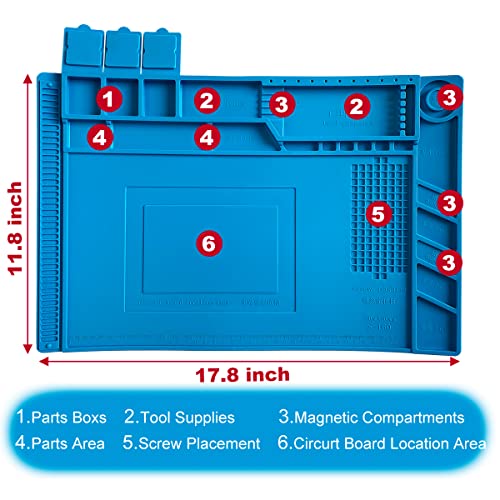 Premium Heat Resistant 932°F Silicone Soldering Mat, Large Anti Static Magnetic Electronic Repair Work Mat for BGA and Gun...