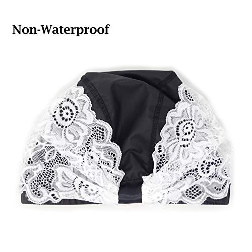 Honbay Fashion PU Lace Swim Cap Black Elastic Swimming Cap Swimming Hat Bathing Cap, Non-Waterproof