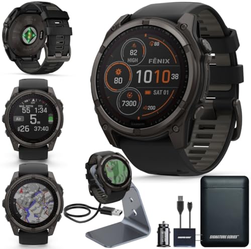 Garmin Fenix 8 Premium Multisport GPS Running Smartwatch, 51 mm, Sapphire, Solar, Dive-Rated, Built-in Flashlight, DLC Tit...