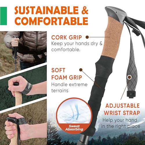 TREKOLOGY Trek-Z Cork Grip Trekking Poles – Lightweight Folding Hiking Poles, Adjustable Height, Compact Travel Design, Ai...