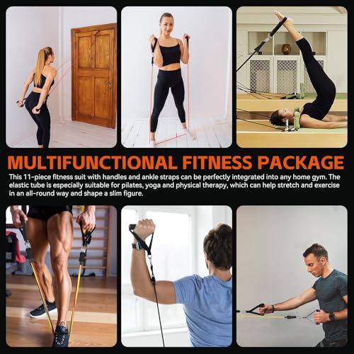 Resistance Bands Workouts Set for Men and Women with Handles - Heavy Duty 150lbs, 11 Piece Elastic Tube Kit for Gym & Hom...