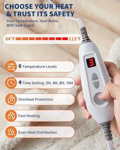 GarveeHome Wearable Heated Blanket with Foot Pocket,Electric Snuggle Blanket with Sleeves,6 Heating Levels & 2/4/8/10H Tim...