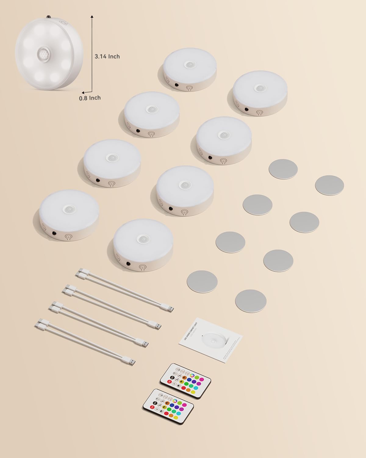 LENOMA Puck Lights with Remote Control, Rechargeable Under Cabinet Lighting, 3 Color Temps, 12 RGB Color LED Motion Sensor Lights Wireless, Dimmable Tap Lights for Closet, Kitchen, Shelf, Stair