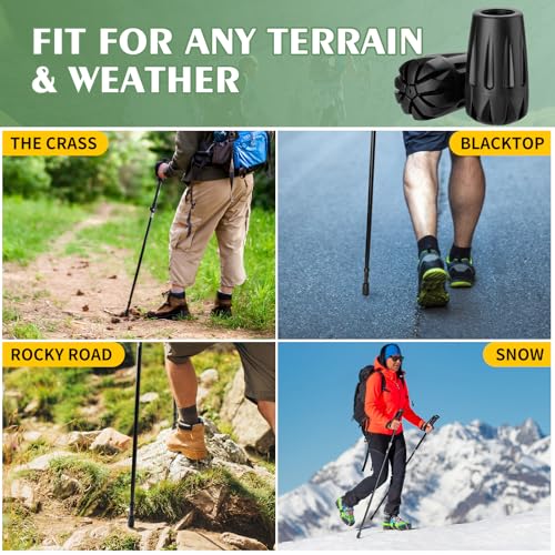 Durable Replacement Rubber Tips for Trekking Poles - Universal Anti-Slip Hiking Stick Caps - Shock Absorbing Pole Accessor...