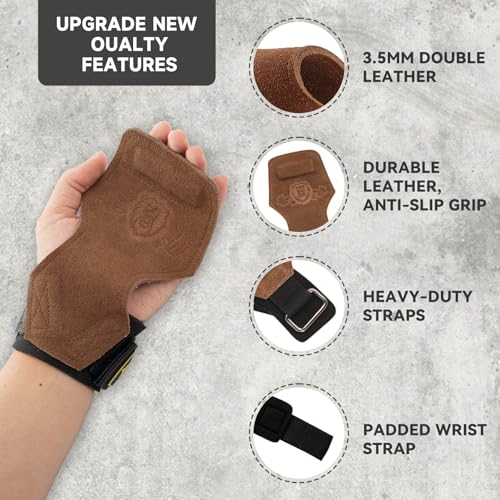 MANUEKLEAR Gym Straps Weight Lifting, Double Leather Lifting Straps for Men Deadlift with Cushion Wrist Loop, Gym Lifting ...
