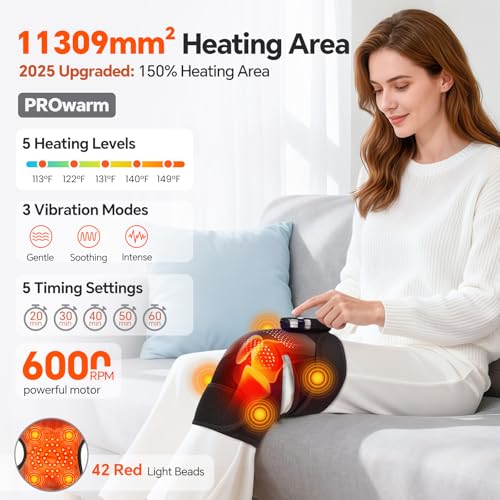 Knee Massager, Cordless Heated Knee Brace Wrap, Rechargeable Knee Massager for Knee Shoulder Elbow Pain Relief, Heating Kn...
