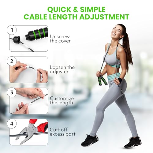 Jump Rope – Speed Jump Rope with Ball Bearings and Adjustable Cable – Jumping Cable for Men, Women, Kids – Ideal for Box, ...