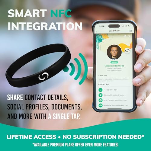 Contact CO. Smart Silicone NFC Wristband, Sleek Durable Smart Band with Instant App-Free Sharing, Seamless Band for Tech E...