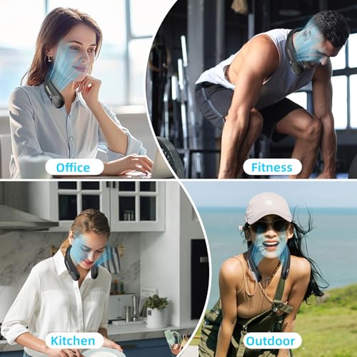 Portable Neck Fan,Hands Free Personal Wearable Bladeless Fan,6000mAh USB Rechargeable,360° Cooling,LED Display,4-Speeds,Bi...