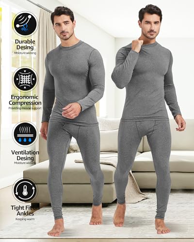 UNIQUEBLLA Long Johns Thermal Underwear Set for Men Thermal Base Layer Cold Weather Bottom Top