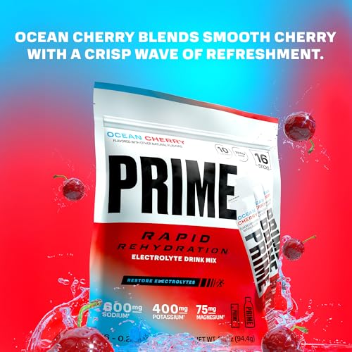 Prime Rapid Rehydration Electrolyte Powder Sticks, Ocean Cherry, Sugar Free Hydration Drink Mix with Sodium, Potassium, Ma...