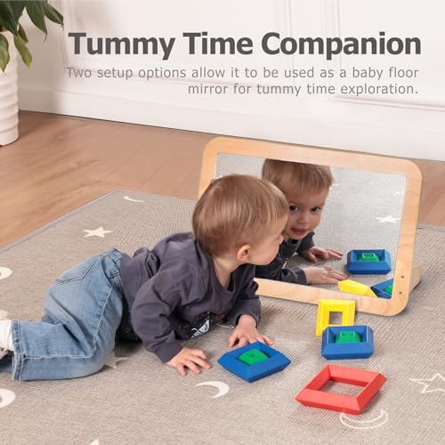 Bolocon Montessori Baby 2-in-1 Shatterproof Safety Mirror with Pull-Up Bar - Infant Wall Mount & Floor Play for Tummy Time...