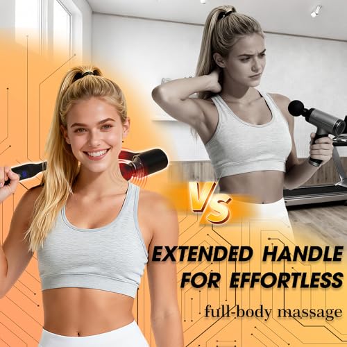 APXPF Massage Gun with Upgraded Extension Handle, Back Massager for Pain Relief, Massage Gun Deep Tissue with 4 Massage He...