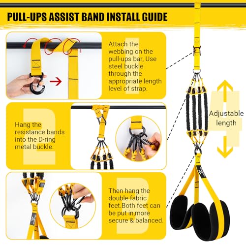 Pull Up Assistance Bands, 4 Adjustable Heavy Duty Resistance Bands for Pull Up Bar, Pull Up Assist Bands with Fabric Feet/...