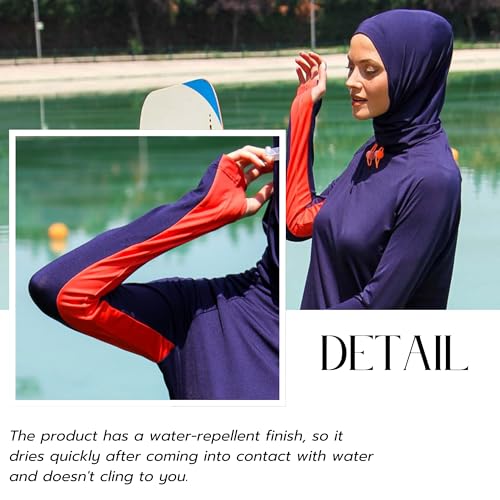 Islamic Full-Length Modest Swimsuit for Muslim Women | 4 PCS Burkini Set Top Pants Cap Bustier | Long Sleeve Rash Guard