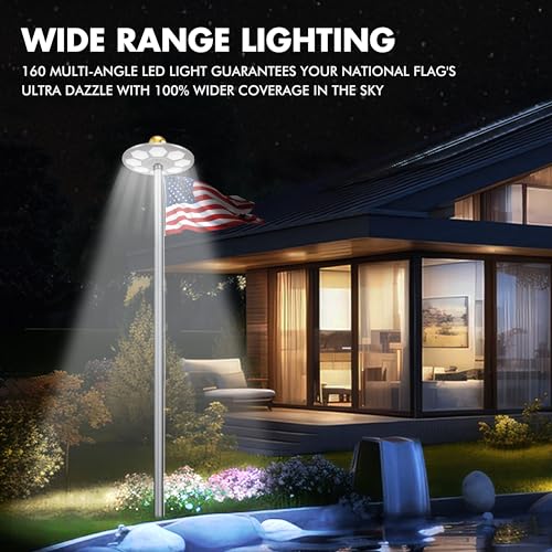 Aurolit Flagpole Light Solar Powered, 6 Updated Ultra Bright 160 LED for 15-25 Ft Poles, 15 Hour Dusk to Dawn Auto On/Off,...