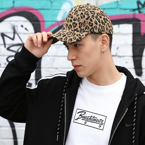 CLeemuziN Baseball Hats for Women Men Adjustable Leopard Print Dad Trucker Hat Cotton Sun Protection Caps Sports Golf Medium