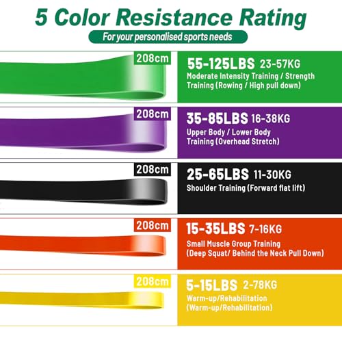 Resistance Bands Set – 5 Level Pull Up Exercise Bands with Handles, Door Anchor & Carry Bag | Workout Bands for Strength T...