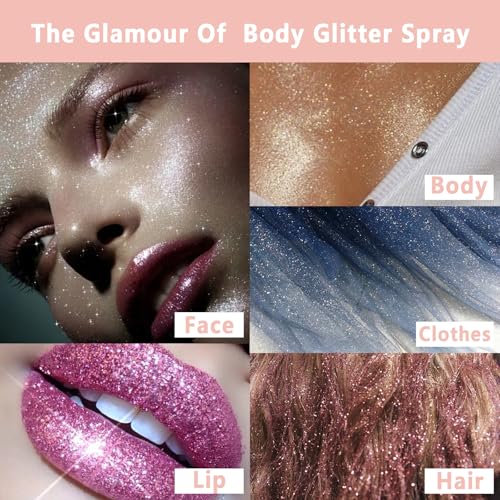 Boko Body Glitter Spray, Holographic Silver Glitter Spray for Body Face Hair Nail Clothes, Hair Glitter Body Shimmer Powde...