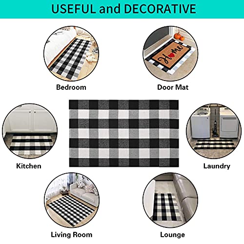 MUBIN Cotton Buffalo Plaid Rug 27.5 x 43 Inches Black and White Check Rugs Hand-Woven Indoor or Outdoor Rugs for Layered D...